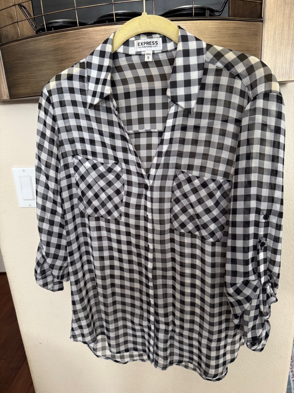 Express Black and White Gingham Button-Down Blouse